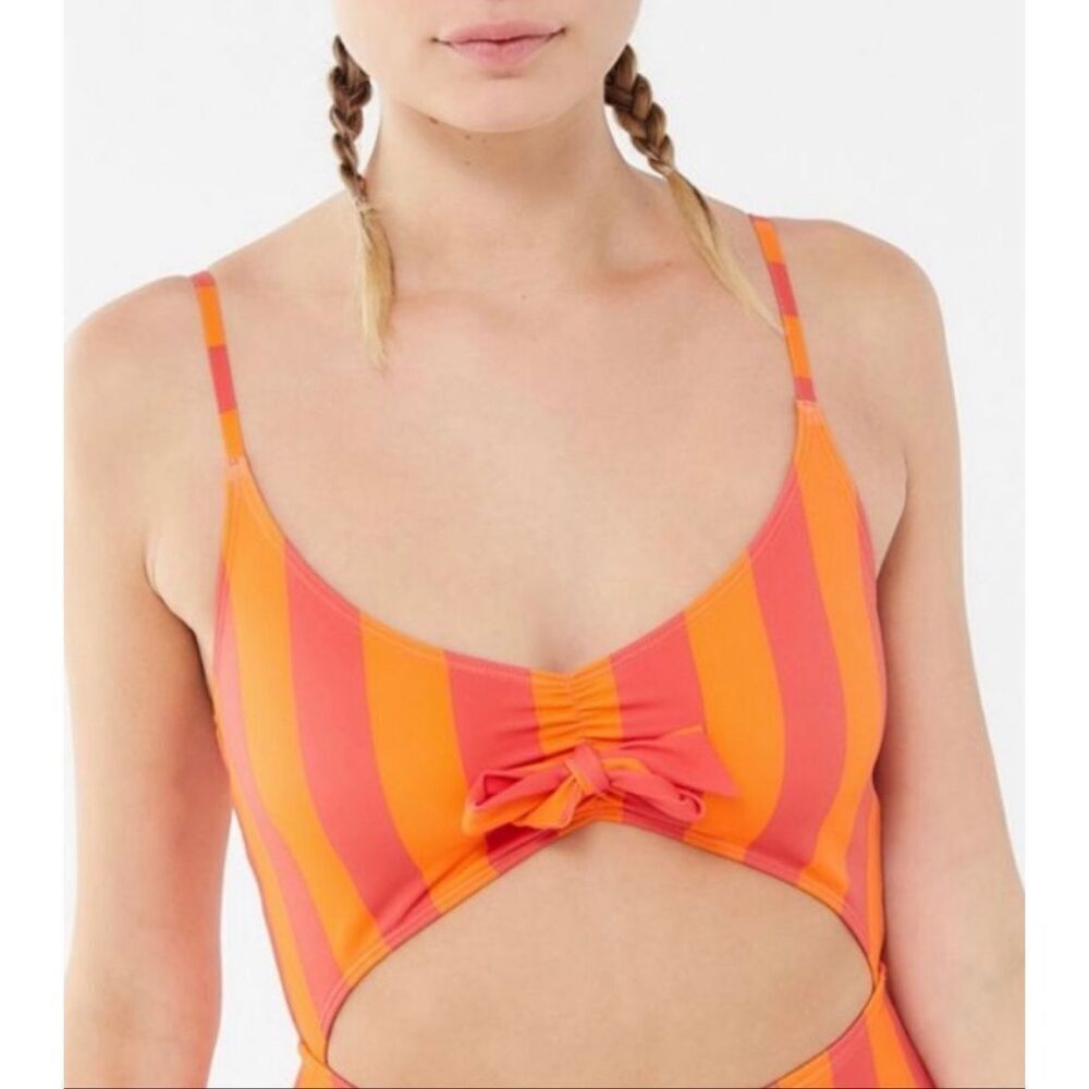 Urban Outfitters M NWT swimsuit one piece orange striped cutout sexy monokini - Picture 3 of 11
